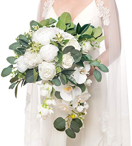 Ling's Moment 11 Zoll Künstliche Hochzeitssträuße für Braut Brautstrauß Brautjungfer Blumenstrauß Werfen Blumenstrauß für Hochzeitszeremonie Jahrestag Brautdusche