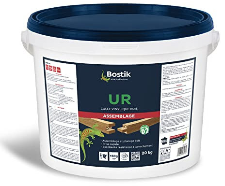 Bostik Colle Vinylique Bois Assemblage et Placage Bois, Spécial D2, Prise Rapide, Translucide après séchage, Seau de 20 kg