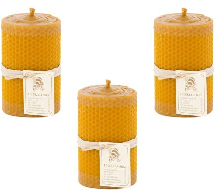 L’abella Mel – Velas naturales de cera de abeja –Pack de 3 Velas naturales hechas a mano