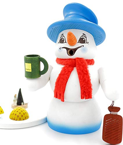 Kuhnert - Erzgebirgische Holzkunst Räuchermann Räucherfigur Schneemann 19cm - Schlafmütze