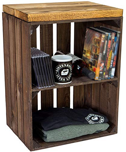 2er Set Nachttisch Abstelltisch Nachtschrank Nachtkommode Beistelltisch Bücherregal Schuhregal ca 30x40x55cm Regalkiste Flaschenablage Weinregal Apfelkiste / Weinkiste (DUNKEL QUER FLAM)