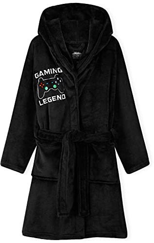 CityComfort Boys Dressing Gown, Gaming Fleece Dressing Gown For Kids 7-14 Years (Black, 9_years)