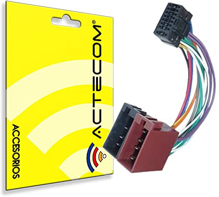 ACTECOM® Adaptador ISO Universal para Radio de Coche - Conector de 16 Pines Compatible con Pioneer, Kenwood, JVC, Sony, Audiovox y Más, Instalación Rápida y Segura