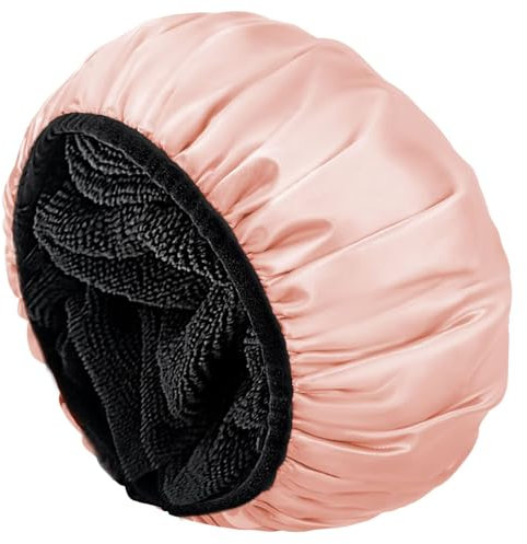 Aquior Shower Cap,Shower Cap for Women Reusable, Triple Layer Waterproof Bath Cap,Silky Satin Outer Layer Terry Lining, Extra Large for Women Long Hair(Champagne)