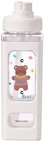 Kawaii-Bär-Wasserflasche, 700 ml quadratische Trinkflasche mit Strohhalm, große Kawaii-Wasserflasche mit Aufkleber for Mädchen, niedliche Saft, Tee, Wasserbecher