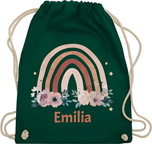 Turnbeutel Rucksack - Boho - Geschenk Regenbogen mit Name personalisiert I Rainbow - Unisize - Dunkelgrün - personalisierter beutel kindergartenbeutel bohemian blume stoffbeutel