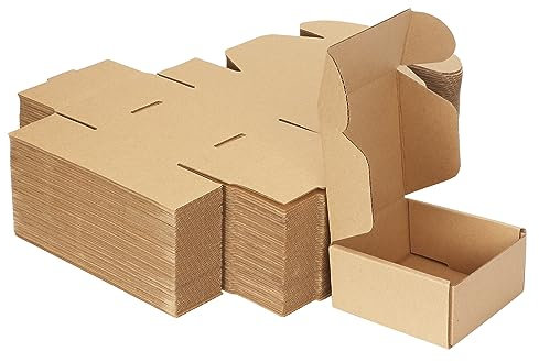 HORLIMER 50 Stück Versandkartons Kleine Kartons Boxen, Faltkarton Verpackungskartons für Warensendung, Postkarton, Geschenkkarton, 102x102x51mm, Braun