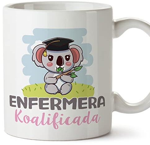MUGFFINS Tazas para ENFERMERA mujer - En Español - Koalificado/koalificada - 11 oz / 330 ml - Regalo original y divertido
