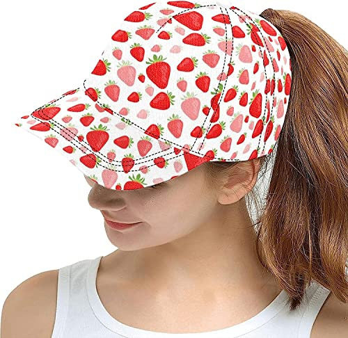 SJOAOAA Regenbogen Tie Dye Baseball Cap für Frauen Teens, 3D Full Print TruckerSun Hat für Männer, Süße Erdbeer-Dad-Mütze, One size