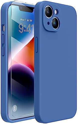 Miracase Designed for iPhone 14 Case, [Upgraded Wrap-around lens Protection], with 1 Pack Screen Protector, Full-body Cover Shockproof Liquid Silicone Case, 6.1 Inch (Azure Blue)