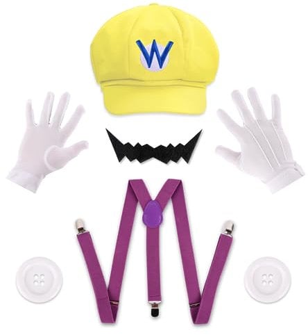 PIIDUOO Super Brothers Halloween-Kostüm für Erwachsene – Hut Schnurrbärte Handschuhe Zubehör für Herren Halloween Cosplay, gelb, Einheitsgre