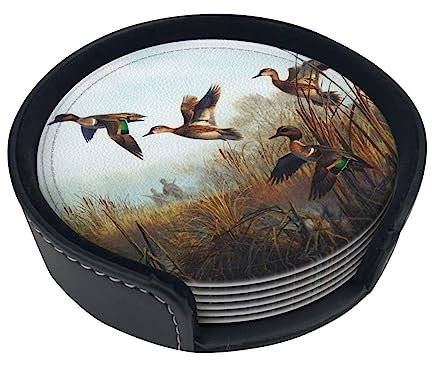 Untersetzer mit Jagdmotiv und Wilddruck, rund, Leder, für Kaffeetasse, Zuhause, Bar, Büro, 2 Stück
