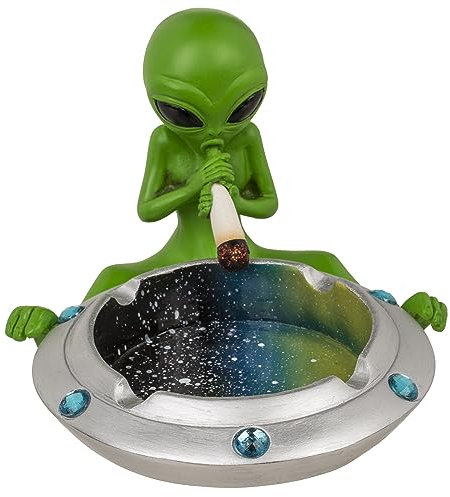 MIK funshopping Genialer Aschenbecher Alien, Space Ascher macht jedes Raucherlebnis zu einem intergalaktischen Abenteuer! Verwandelt jeden Raum in dein persönliches Universum! (Alien mit Joint im UFO)