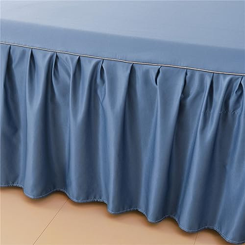 Odot Bettrock Rüschen, Solide Farbe Seide Stoff Spannbettlaken mit Volant Elastische Bettvolants Matratzenschoner Spannbetttücher Spannbetttuch für Boxspringbetten (150x200cm,Navy blau)
