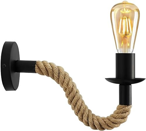 LEDSone Wall Sconce Wall Light Industrial Hemp Rope Wall Lamp Metal E27 Retro Black Wall Lighting fixtures for Corridor Kitchen Dining Room Bedroom Restaurant Hall Way (1 Pack of Hemp Wall Lamp)