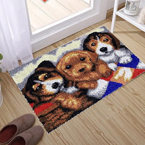 XQZMD Knüpfteppich Zum Selber knüpfen, 69 * 102cm Knüpfsets Latch Hook Kit, DIY Stickkissen Teppich, Unfinished Häkelteppich Set mit Vordruck, Knüpfen Set für Kinder Erwachsene (Typ F)
