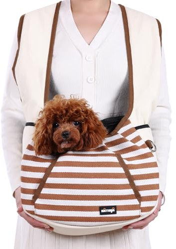 NATUYA Tragetasche für Hunde, Welpen, verstellbare Tragetasche, Reisetasche, Bodenpolster, Haustier-Tragetasche für kleine Hunde, Katzen, Welpen, Reisen, Wandern, Camping (Khaki)