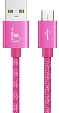 SLTX USB 3.0 MICRO USB Cable Braided MICRO USB Fast Charging Cable 1M(3.3ft) 2M(6.5ft) 3M(10ft) in Variation Colours for MICRO USB Devices (C-026M-2M, Hot Pink)
