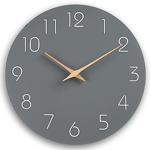 Mitening Wanduhr ohne Tickgeräusche, 30cm Wanduhr Groß Wanduhren Modern Lautlos Rahmenlose Quarz Batteriebetrieben für Wohnzimmer Schlafzimmer Büro Küche, Grau