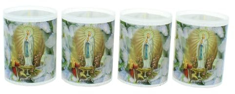Lot de 4 bougies Votives Notre Dame de Lourdes avec prière 6 cm - Bougie Votive - Culte Chrétien en Cire végétale