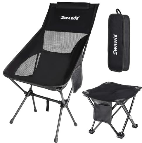 SWAIWS Silla Plegable Camping Sillas de Pesca Silla Plegable 150KG Silla de Playa + Taburete Plegable con Bolsa de Almacenamiento Portátil Silla Pesca para Exteriores, Playa, Pesca Senderismo
