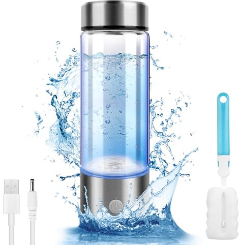 flintronic Bouteille d'eau à Hydrogène, Bouteille d'eau d'hydrogène, 420ML Générateur d'hydrogène, Machine d'ioniseur d'eau Portable à Hydrogène, Tasse de Santé en Verre pour les Voyages à Domicile