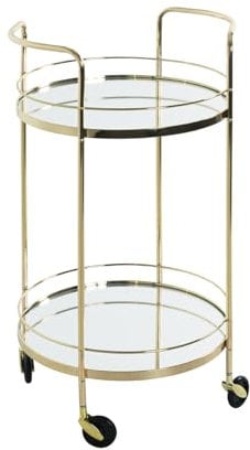 HAKU Möbel Servierwagen, vermessingt, Metall, Spiegel 5 mm - Maße: H 80 x Ø 48 cm, Style: Art Deco