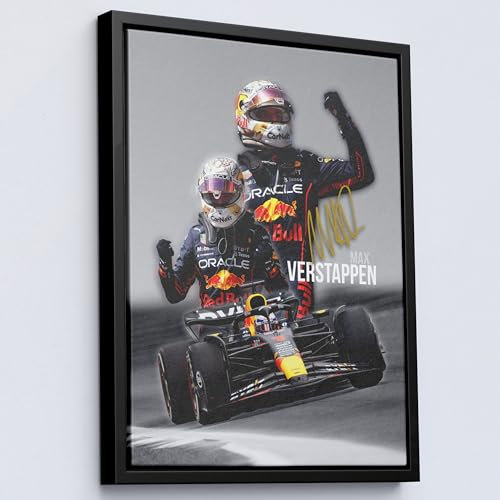 HWC Trading Max Verstappen 16 x 12 inch Canvas Print Signed Autograph Presentation Display for F1 Formula 1 Racing Fans - Black Framed Canvas