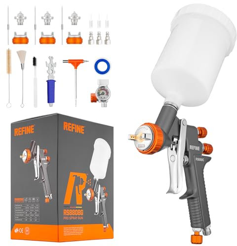 REFINE Pistolet de pulvérisation à air professionnel avec buse de 1,4/1,8/2,0 mm, compresseur d'air pour voiture, maison, meubles avec jauge de pression d'air