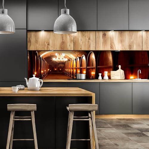 wandmotiv24 Küchenrückwand Weinkeller 210 x 60cm (B x H) - Selbstklebende PET-Folie Nischenrückwand, Spritzschutz, Fliesenspiegel-Ersatz, Deko Küche M0467