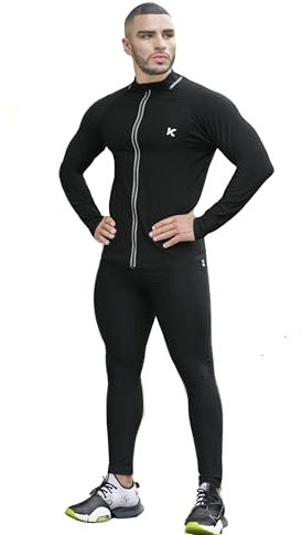 Kewlioo Pro Men's Heat Trapping Sauna Suit For Men, Sauna Long Sleeve Sauna Shirt for Gym, Workouts, Black Jacket & Pants, L