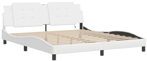 vidaXL Bettgestell, Bett mit LED ohne Matratze Zadar, Bettrahmen mit Lattenrost Wellenform, Doppelbett für Schlafzimmer, Schwarz Weiß 180x200cm