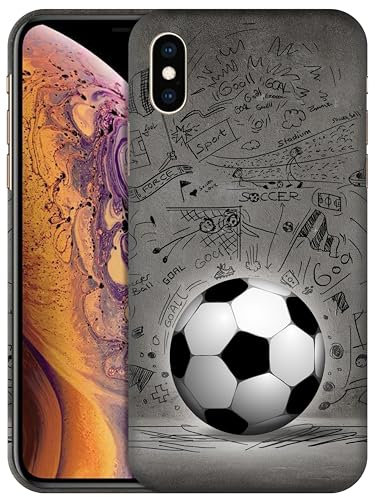 GlamCase for iPhone X/XS / 10, iPhone X/XS / 10 Case - Football Wall art Design Printed Slim & Sleek Cute Plastic Hard Snap on Protective Designer Back Case/Cover for iPhone X/XS / 10 White