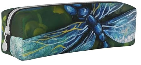 NTVOWPZO Capacity Pencil Case Large Pencil Pouch Happy Easter Egg Rabbit Pencil Bag for Office Small Zipper Pouch for Pencils, Hand Painted Blue Dragonfly, One Size, Pencil Bag