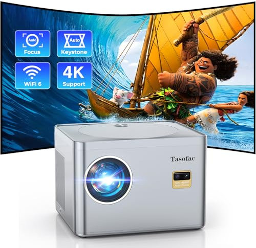 Projector 4K,【Auto Focus/Keystone】Projector with WiFi and Bluetooth, Native 1080P 800ANSI Outdoor Movie Projector, Auto 6D Keystone & 50% Zoom, Mini Projector for Bedroom/Home Theater with USB, HDMI