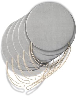 6 runde Sitzkissen für Küchenstuhl, abnehmbarer Bezug, Stuhlkissen mit Bändern, hergestellt in Italien, Dicke 3 cm, Dekoration für Zuhause (hellgrau, Durchmesser 40 cm)