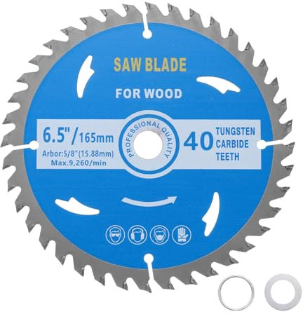 Kozelo Circular Saw Blade - [6-1/2-inch x 40 Teeth x 5/8-inch Arbor] Circular Cutting Blade with 5/8 to 3/8 Washer Adapter for Woodworking Plastic Use, 0.09-inch Kerf