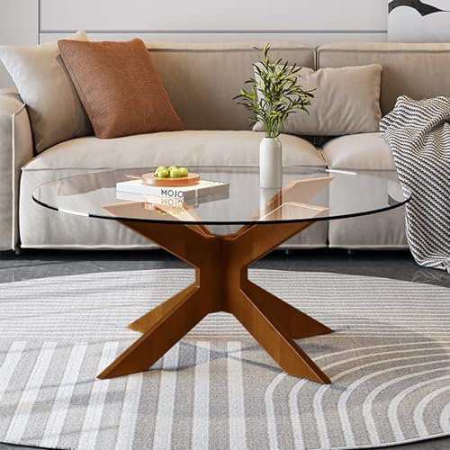 Table Basse, Table Basse Salon Moderne, Table Basse Ronde,Table D'appoint élégante,Table Basse Verre, pour Salon, Bureau à Domicile, 80 x 80