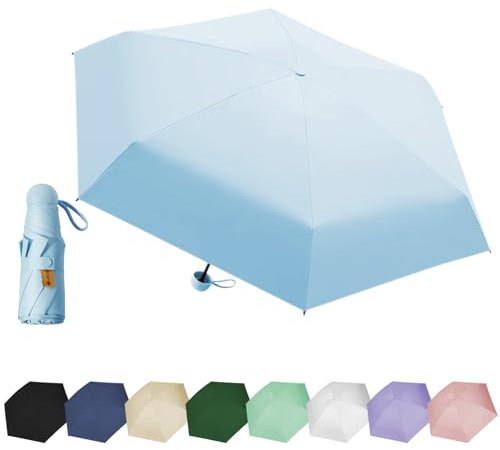 EEPLUYTY Mini-Regenschirm, Sechs-Knochen-Regenschirm, UV-Schutz-Regenschirm, Sonnenschutz-Regenschirm für den Außenbereich, Regen- oder Sonnenschein-Regenschirm, uv schutz und tragba(hellblau)