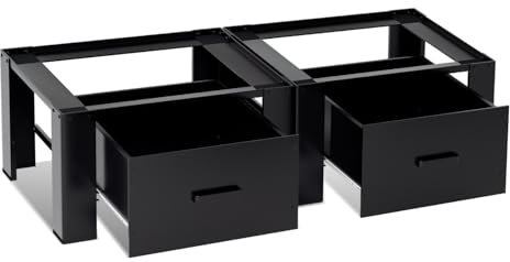 2x Waschmaschinensockel mit Schublade, 62x54x32cm, Universal-Waschmaschinensockel, Trocknersockel, für Waschmaschinen-Trockner-Kühlschrank, Stahl, schwarz