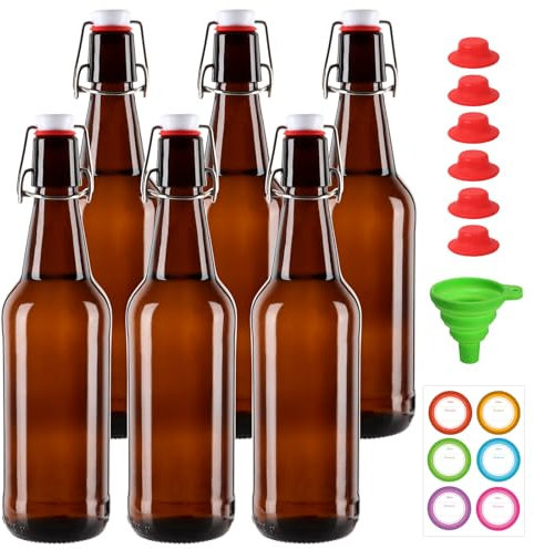 Miukada 16 oz Amber Swing Top Glass Bottles 6pcs
