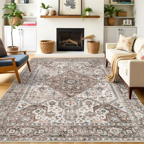 Waschbarer großer Teppich, 20,3 x 25,4 cm, orientalisch, schmutzabweisend, für Wohnzimmer, Medaillon, rutschfester Teppich für Esszimmer, weiche Bodenmatte für Schlafzimmer, Zuhause, Büro, 20,3 x 25,4
