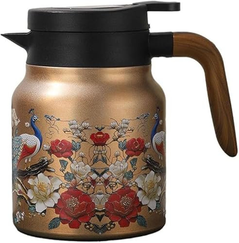 Thermos Teekanne mit Vintage Blumenmuster,Thermoskanne aus Edelstahl mit Deckel und Griff Für Kalte Heißgetränke in der Küche und zu Hause (farbe 2)