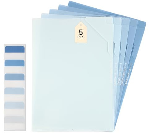 5 Stück Dokumententasche A4, Wasserdichte Dokumentenmappe, Sammelmappen mit Etiketten, Aktenordner, Ordnungsmappe A4 Für Zuhause, Büro, Schule Und Auf Reisen- Farbverlauf Blau