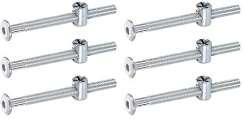 sourcing map 6Pcs Bed Frame Bolts, M6 x 70mm Hex Socket Head Screws Bolts Barrel Nuts Bunk Bed Bolt Furniture Screws with Rice-shaped Head Barrel Nut for Chairs Cots, Silver