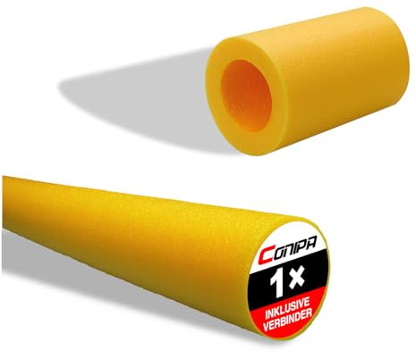 Conipa® - 1 Stück Schwimmnudel (160 x 7 cm) Kinder & Erwachsene INKL. 1 x Loch-VERBINDER (Schaumstoff) - Poolnudel Set ab 3-10 Jahre (Made IN Europe) - Pool Wassernudel (1 x Gelb + 1 x Verbinder)