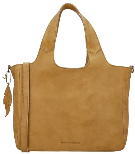 Hide & Stitches Earth Shopper | gegerbt, Mittelfach mit Handytasche, Reissverschlussfach hinten, Verstellbarer abnehmbarer Schultergurt, 100% Leder