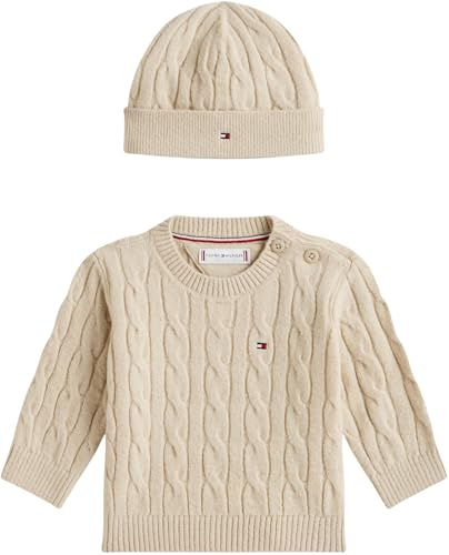 Tommy Hilfiger Unisex Baby Cable Crew with Beanie Kn0kn02158 Other Apparel Sets (2er Pack)
