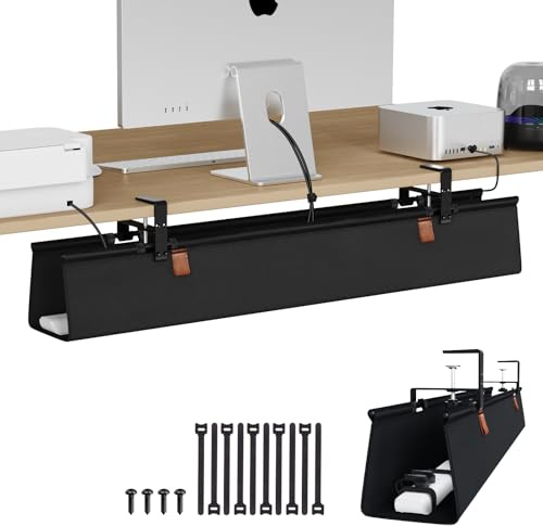 Zilink No Dril Under Desk Cable Management Tray 40 Cord Organizer for Table Clamp/Screw Mount Premium Fabric Cable Management Tray for Home Office Gaming Desk