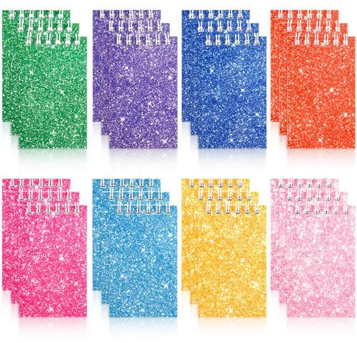 24 Pcs Mini Notebook for Kids Party Favor, Small Pocket Notebook Bulk Colorful Shiny Cover Notebooks Small Spiral Notepad Memo Note Pads for Kids Adult Work Home Office School Classroom Party Supplies